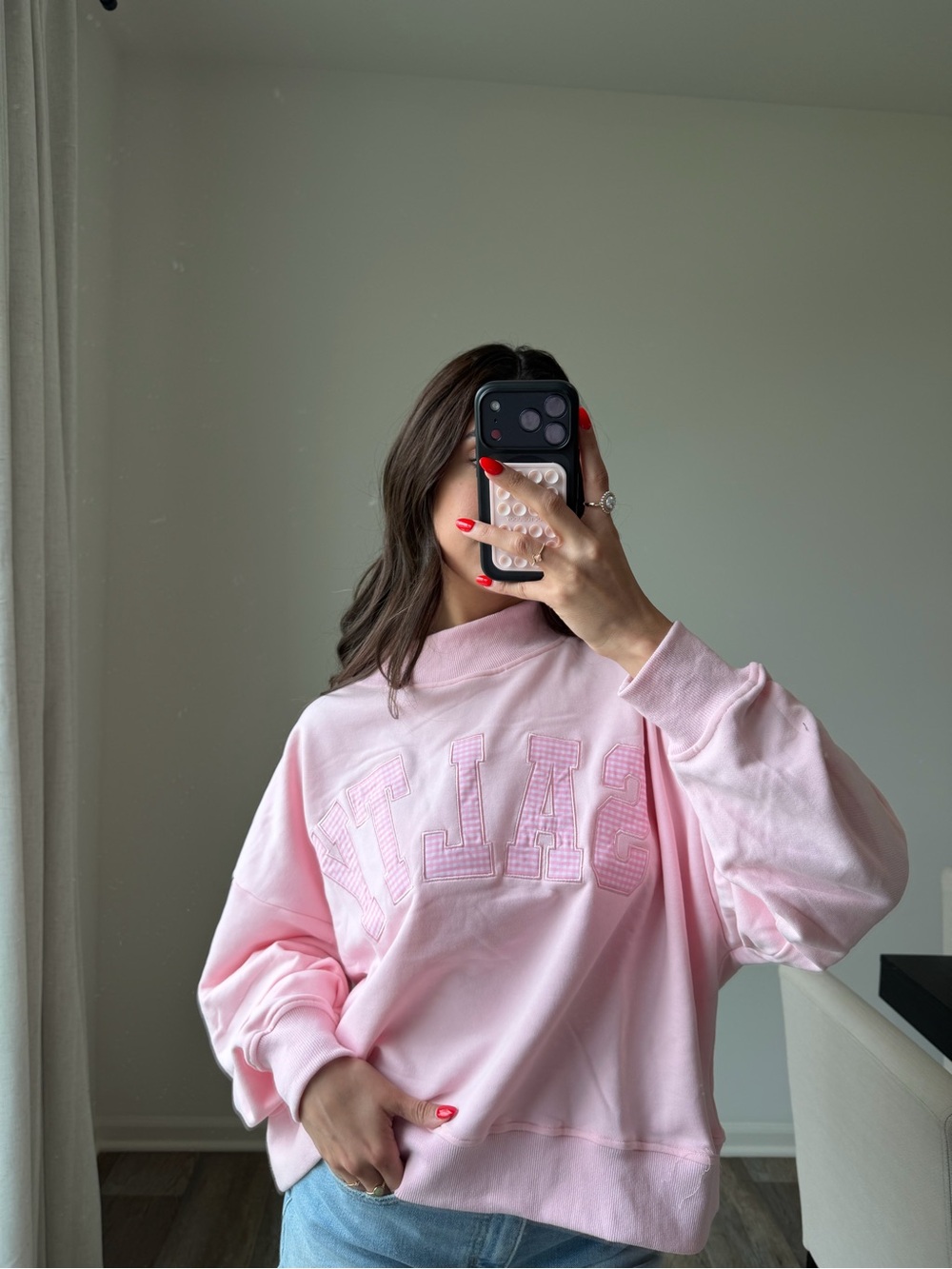 Mockneck pink SALTY sweater pullover